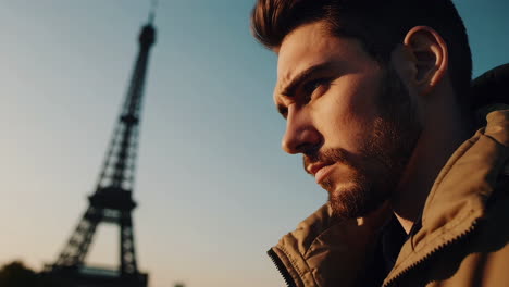 man walking towards the eiffel tower in paris