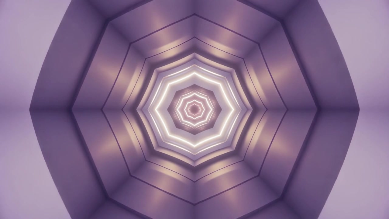 Tunnel geometrico astratto con luci ottagonali luminose