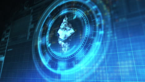 animación del círculo de procesamiento con diamante giratorio sobre el espacio digital azul y negro