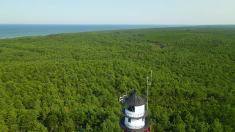 Un-Dron-Aéreo-Derribó-El-Faro-De-Stilo-En-Polonia-Entre-Espesos-árboles-Verdes