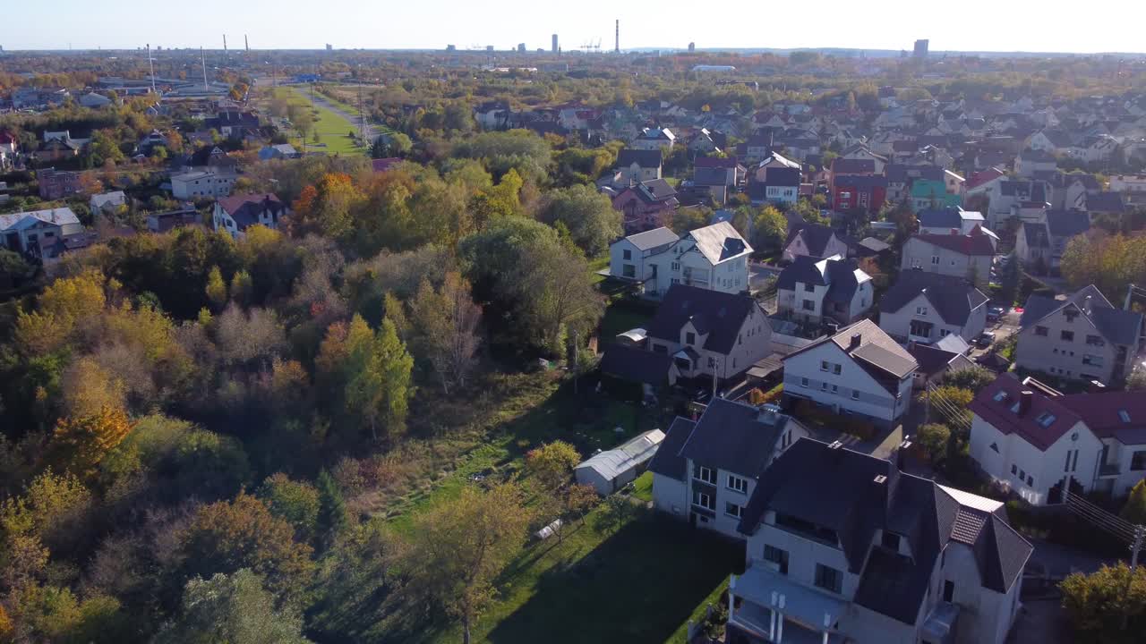 Aerial View of a Suburban Neighborhood in Autumn