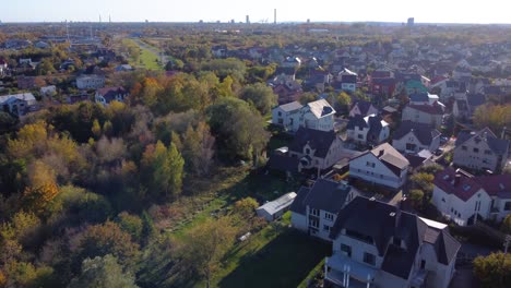 aerial view of a suburban neighborhood in autumn