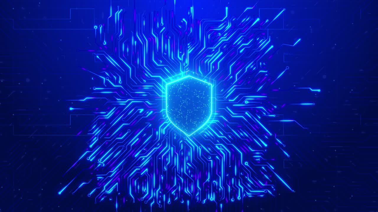 4k animation of digital circuit ai interface on blue backdrop artificial intelligence computing