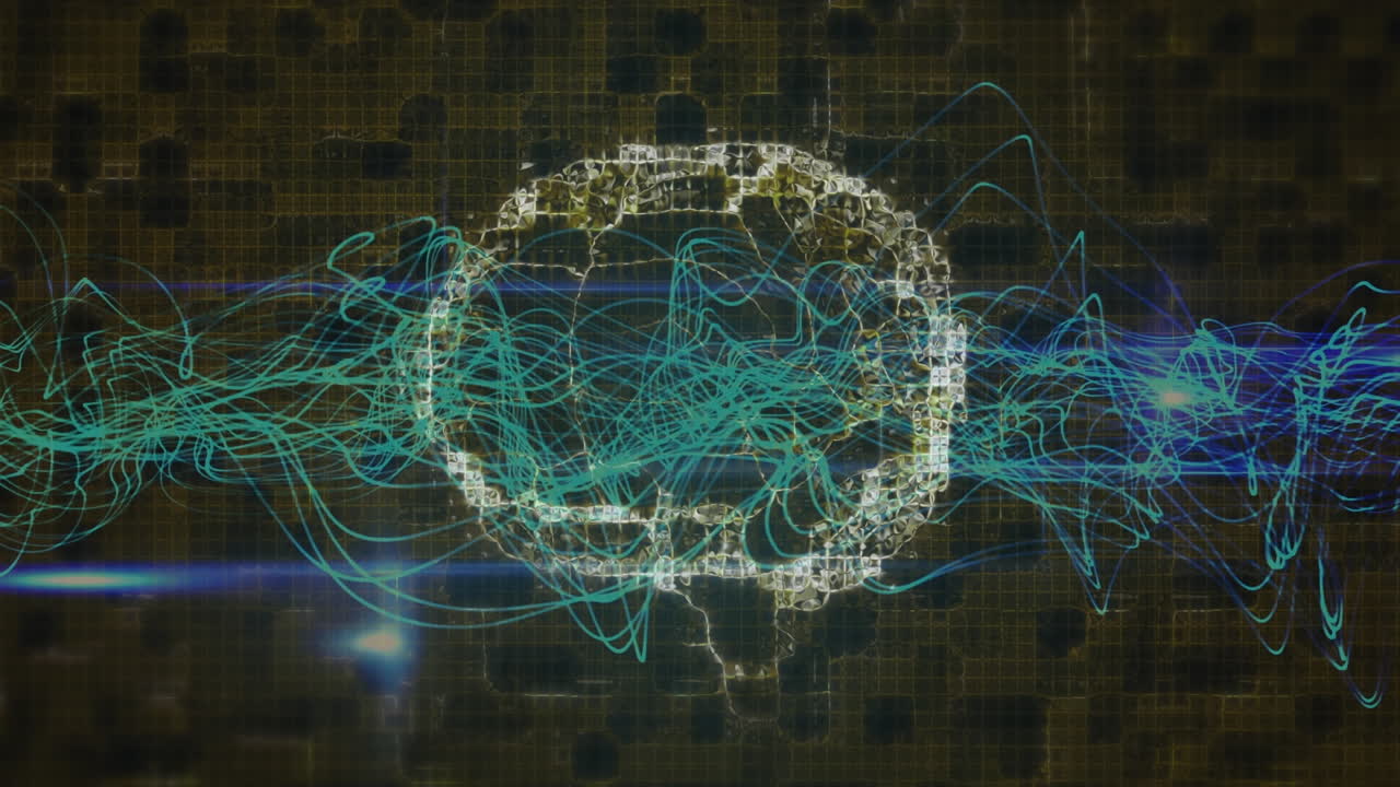 Animation of blue lines over human brain on dark background