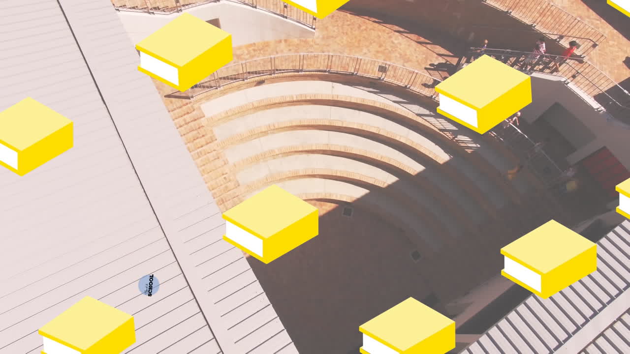 학교로 돌아가는 텍스트와 학교 아이템 아이콘의 애니메이션