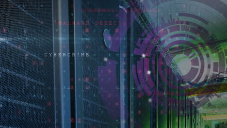 animación del procesamiento de datos y el escaneo de alcance sobre la sala de servidores