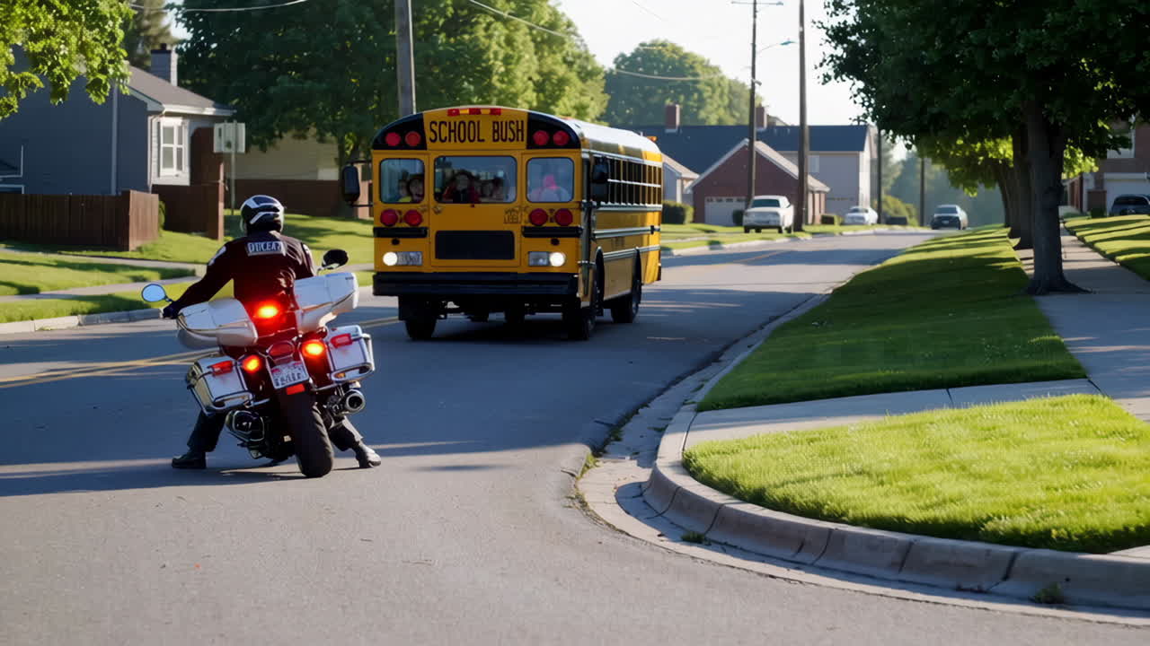 Police Officer Monitoring School Bus