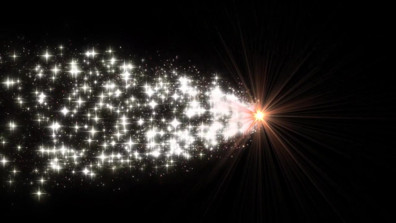 Particelle stellari luminose che si irradiano da una sorgente di luce brillante