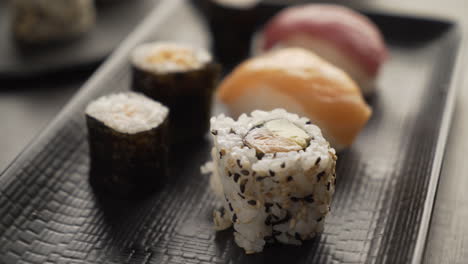 dinner at a japanese restaurant. eating sushi.