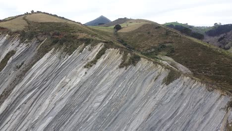 aerial drone view of the coast flysch structure in the beach of sakoneta in the basque country