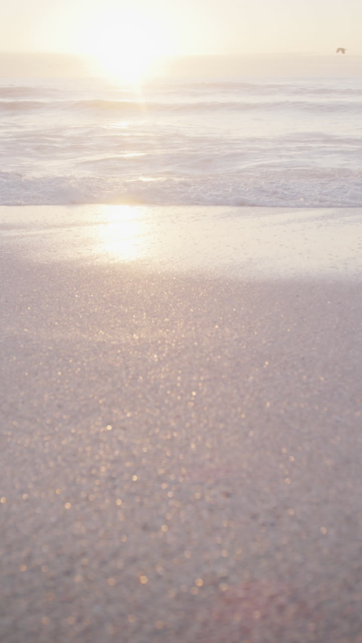 은 해변에서 파도와 파란 하늘과 함께 바다의 수직 비디오