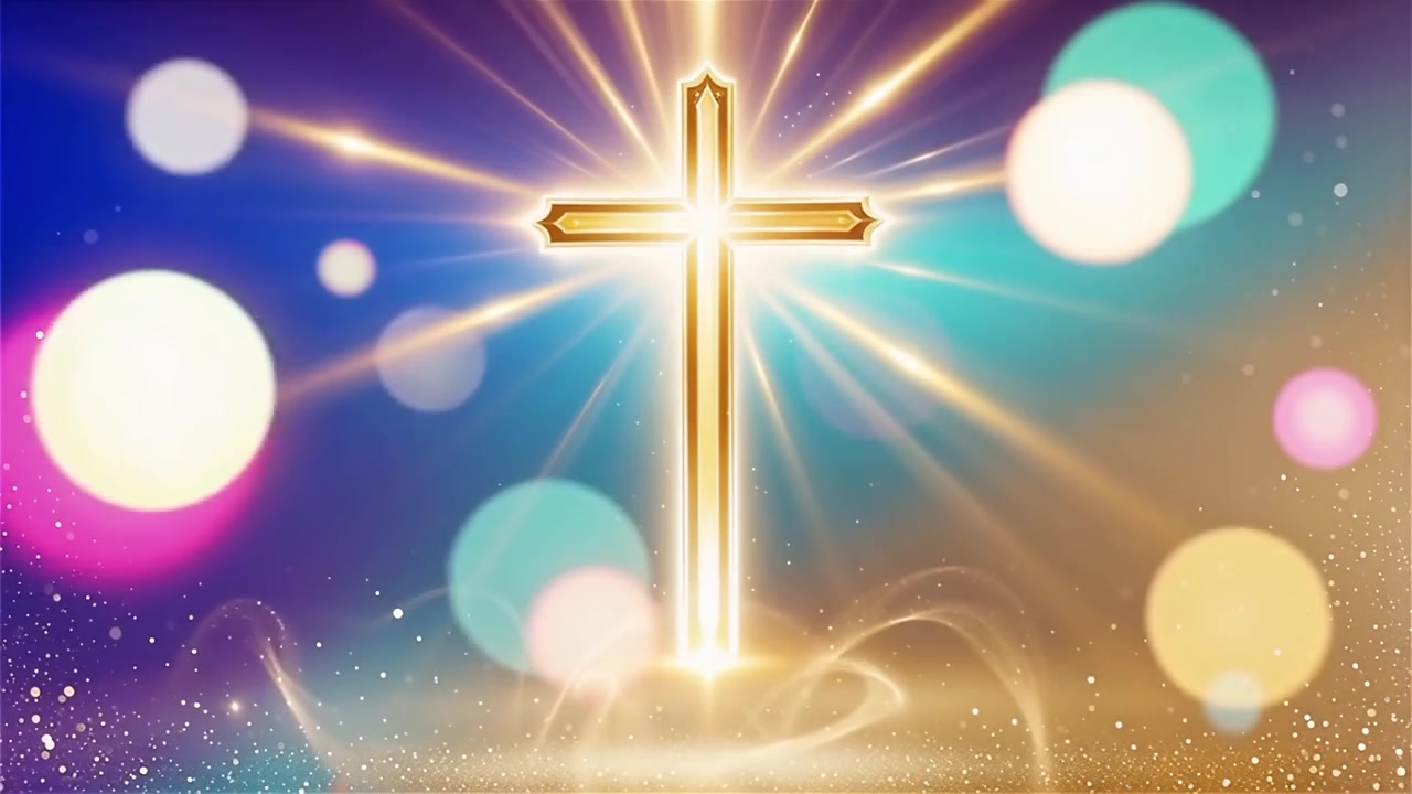 キリスト教の十字架と神聖な光が輝く礼拝用背景。