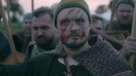 medieval warriors in battle reenactment