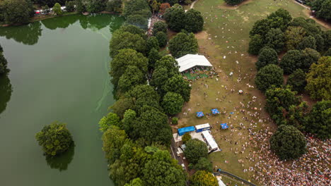 atlanta georgia aerial v732 drone hyperlapse birds eye view across midtown piedmont park with outdoor music festival - september 2021