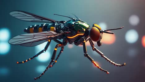 a detailed robotic insect with glowing parts