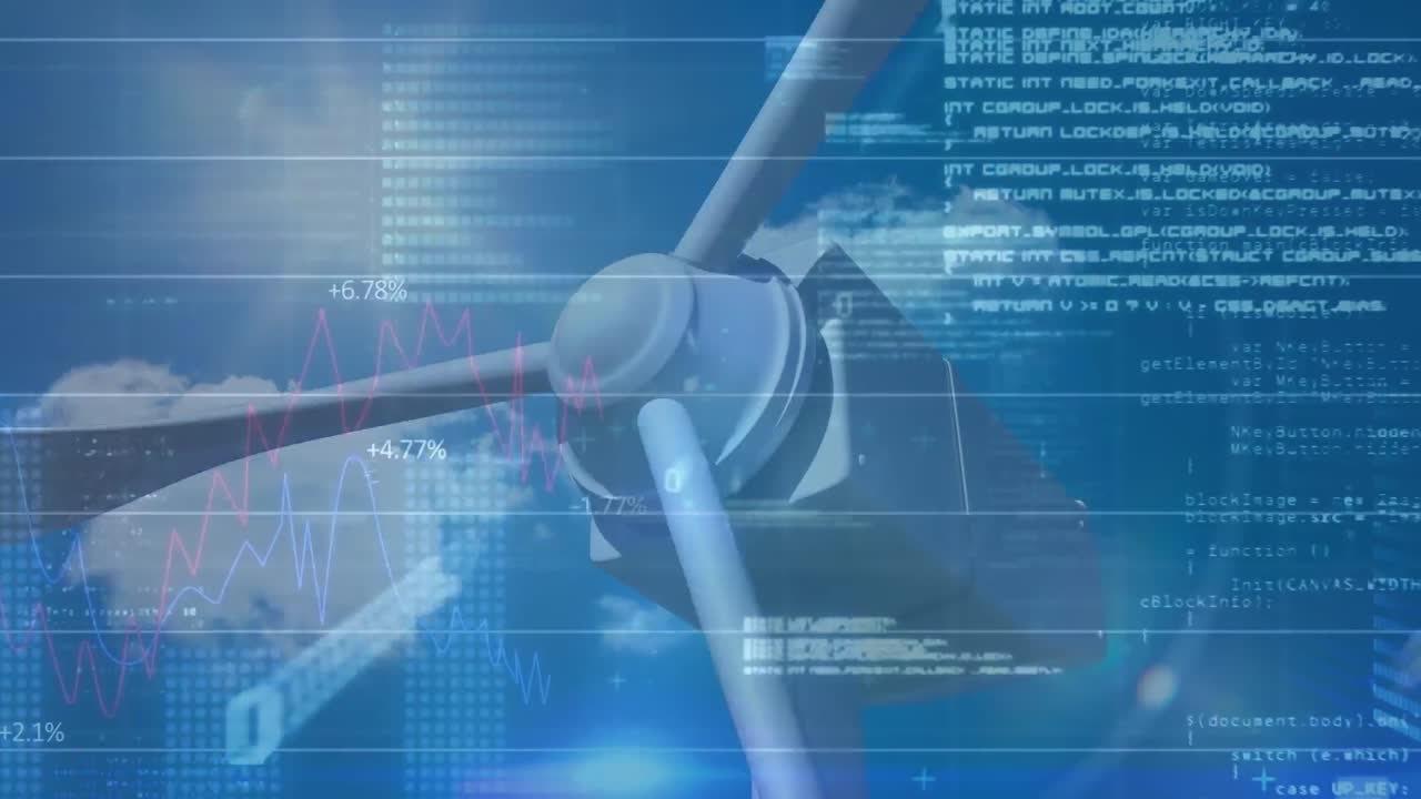 풍력 터빈을 통해 금융 데이터 처리의 애니메이션