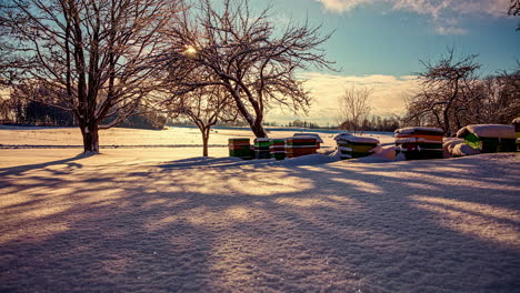 Sombras-De-La-Primera-Vez-Que-La-Luz-Del-Sol-Derrite-La-Nieve-Timelapse