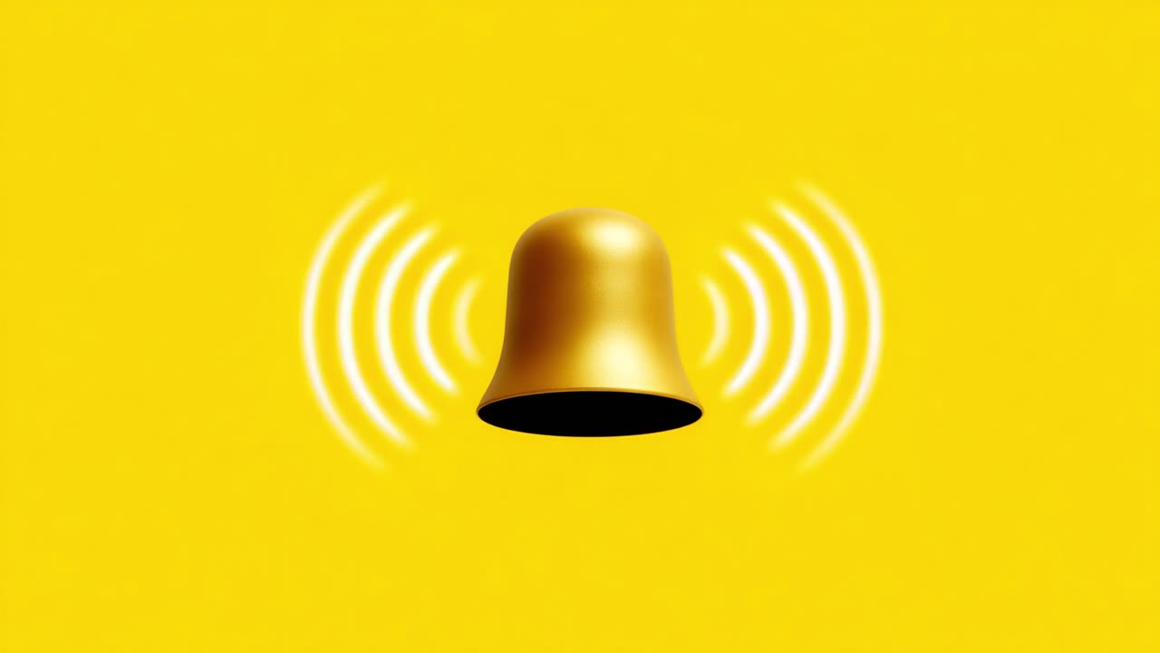 A Vibrant Golden Bell Emitting Sound Waves Against a Bright Yellow Background, Symbolizing Notification Alerts and Communication in Digital Environments