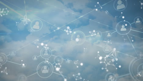 animation of molecules and network of connections over sky