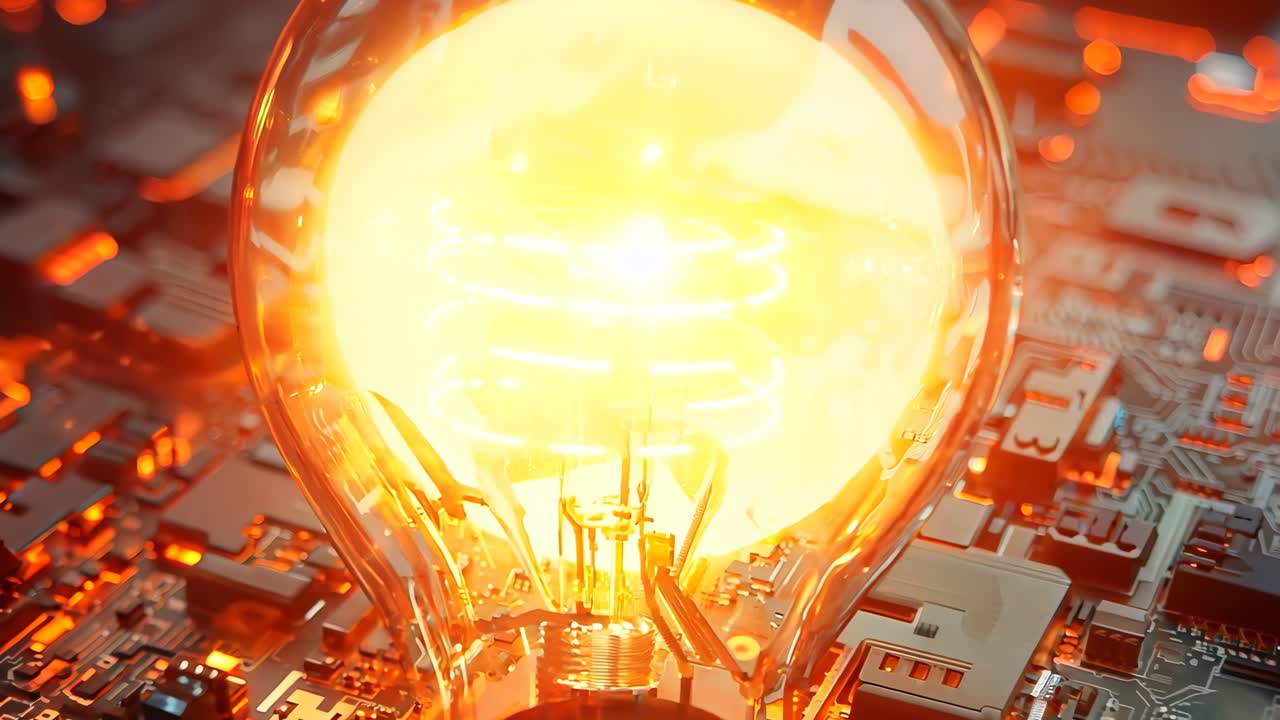 컴퓨터 마더보드 위에 앉아 있는 전구
