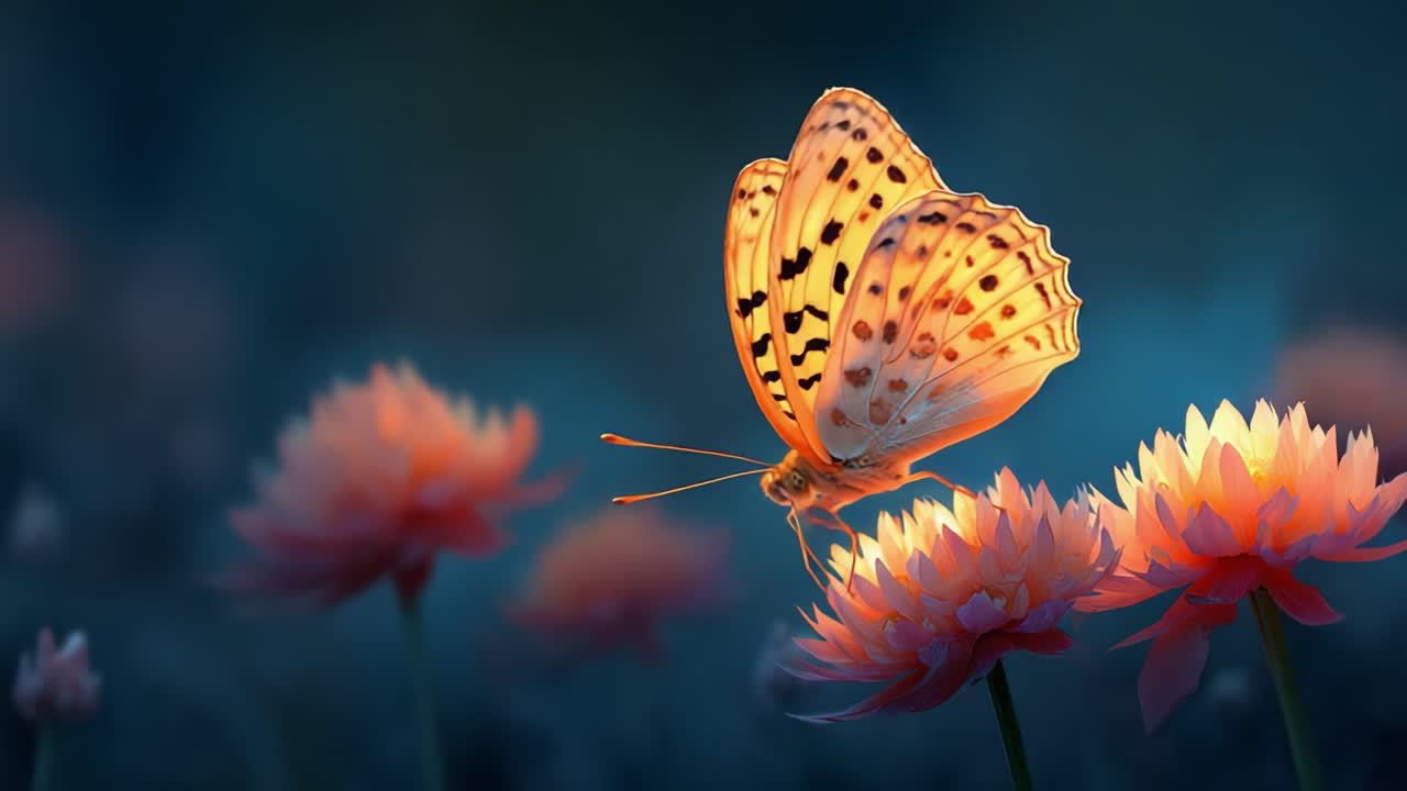 A Vibrant Butterfly Perched Gracefully on Stunning Flowers,capturing the Essence of Nature's Beauty and Serenity in a Dreamy Floral Paradise