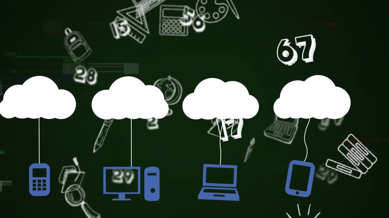 Animation of interference over icons and numbers on black background