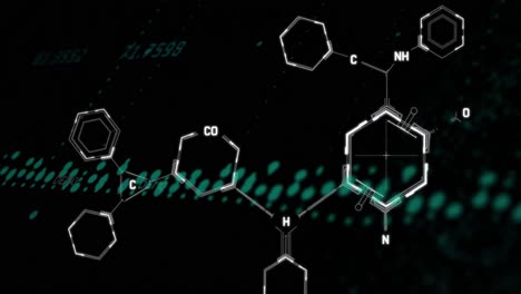 Animation-of-graphs-and-chemical-formulas-on-black-background