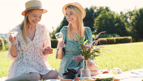 two friends enjoying a picnic in the park