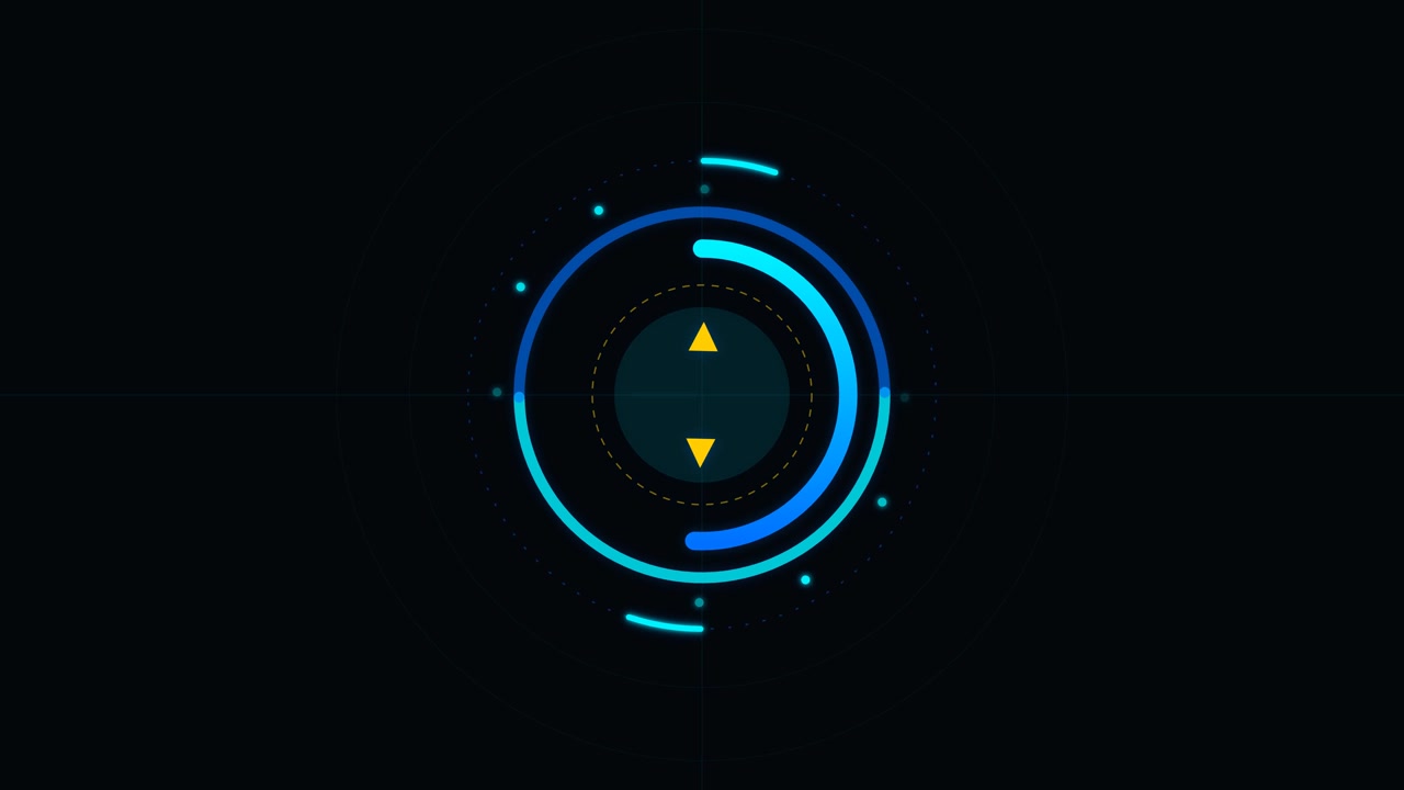 Interfaccia HUD digitale astratta con elementi circolari rotanti