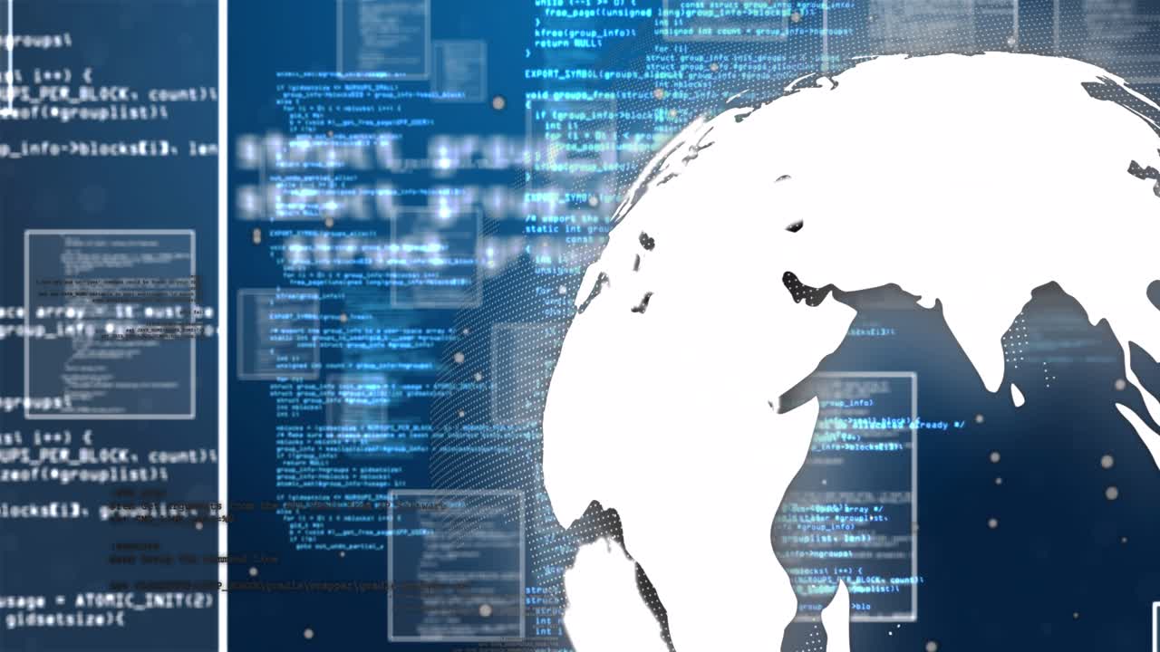 Animation of statistics and data processing on grey background
