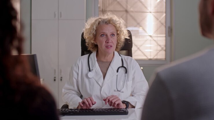 Doctor Consulting with Patients in Clinic