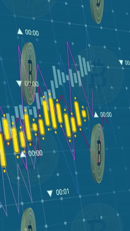animación del procesamiento de datos sobre los símbolos de bitcoin