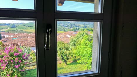 panoramic view of vineyards and rooftops in cuneo