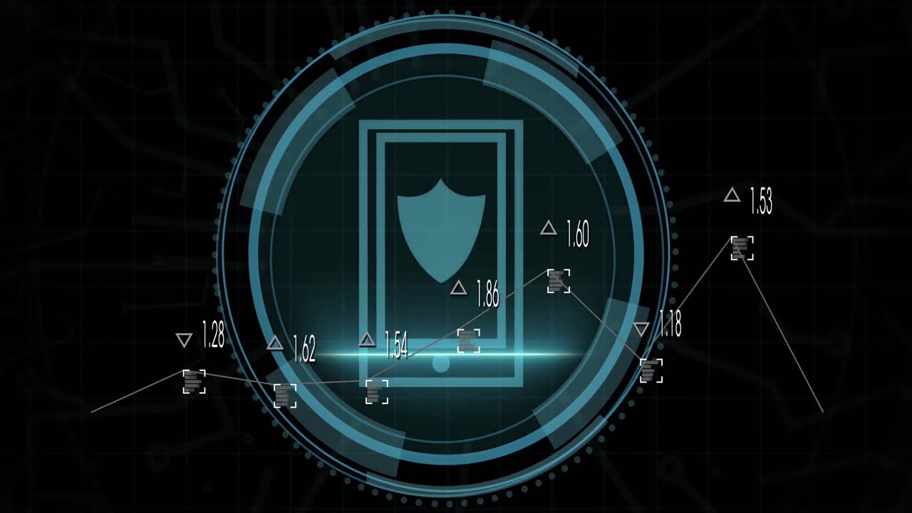 Animation of digital interface with data processing over black background