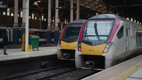 trenes parados en la plataforma