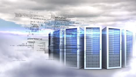 animazione dell'elaborazione dei dati e cloud sui server
