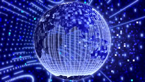 neon digital binary background with rotating planet earth. seamless loop 4k animation for network, digital event