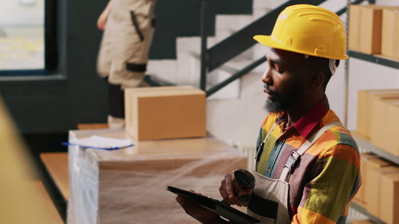 Warehouse worker scanning inventory