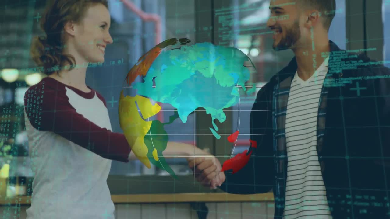 animación del globo y procesamiento de datos sobre el apretón de manos