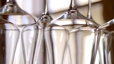 clear wine glasses hanging upside down