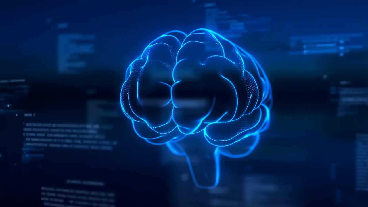 Digital Brain on Futuristic Blue Background