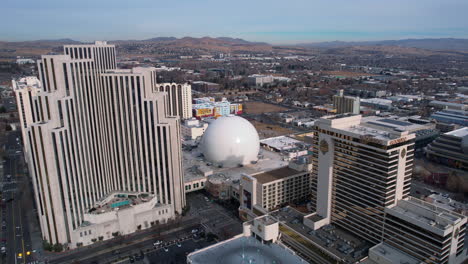 aerial view of reno nevada usa downtown casinos and hotels, drone shot