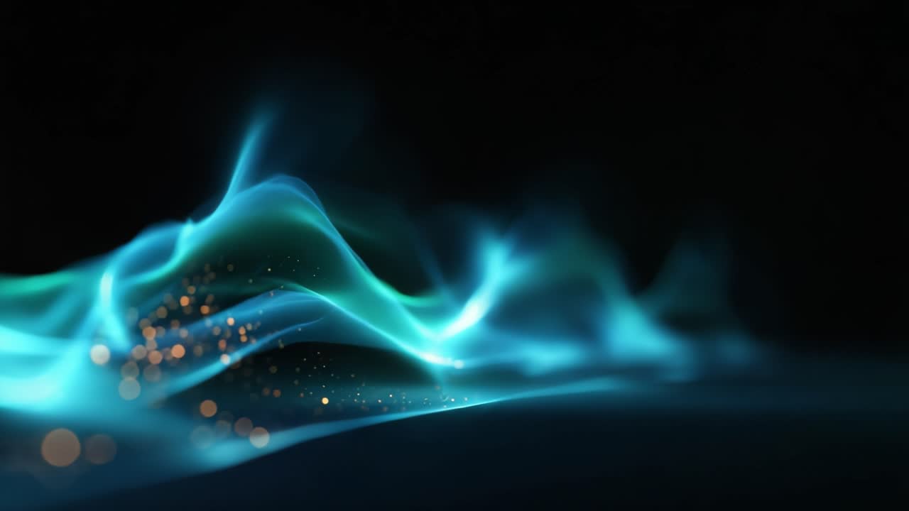 Abstract Flowing Light Waves with Glowing Particles Against a Dark Background Creating a Mesmerizing Visual Experience of Movement and Color