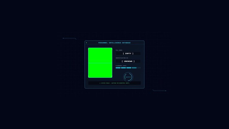 Futuristic Personnel Intelligence Database Interface with Green Screen Placeholder