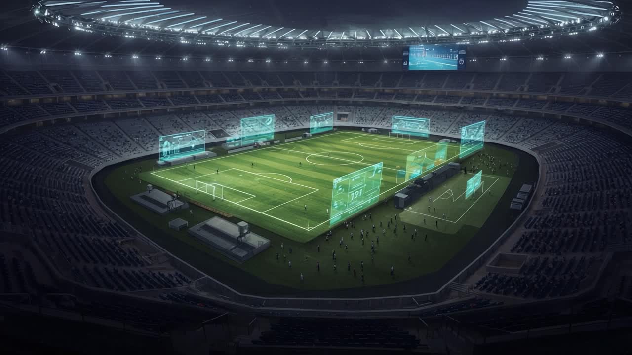 Advanced Digital Technologies Transforming the Soccer Experience in a Modern Stadium with Enhanced Visualization and Spectator Engagement