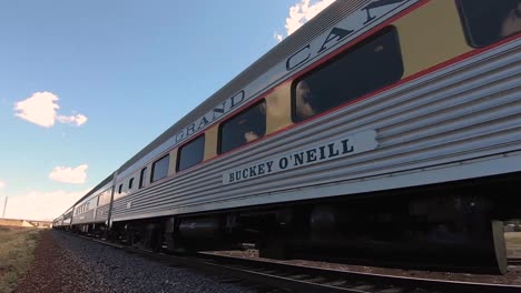 the rolling stock of the grand canyon railroad have famous old west names like buckey o'neill roll along the track.