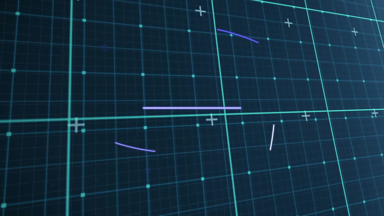 Eye forming center after neon sweep line sweeping left, transforming into rotating arc ring for HUD