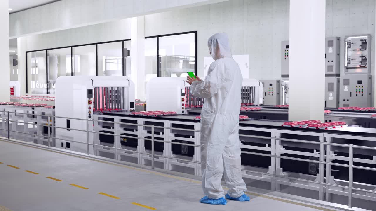 Meat Processing Factory Worker Monitoring Production Line