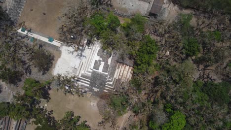 aerial looks down onto huge temple pyramid, east court at copan, hnd