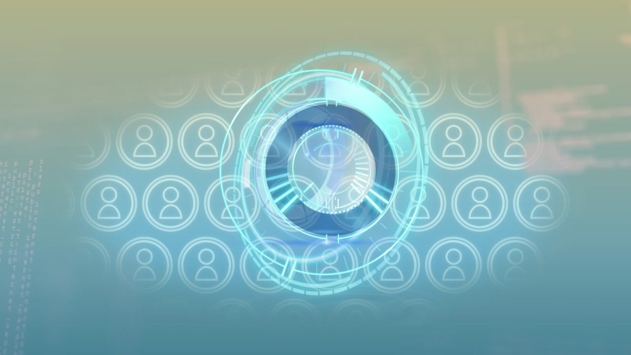 Animation of digital scope scanning over programming data and profile icons moving in loop